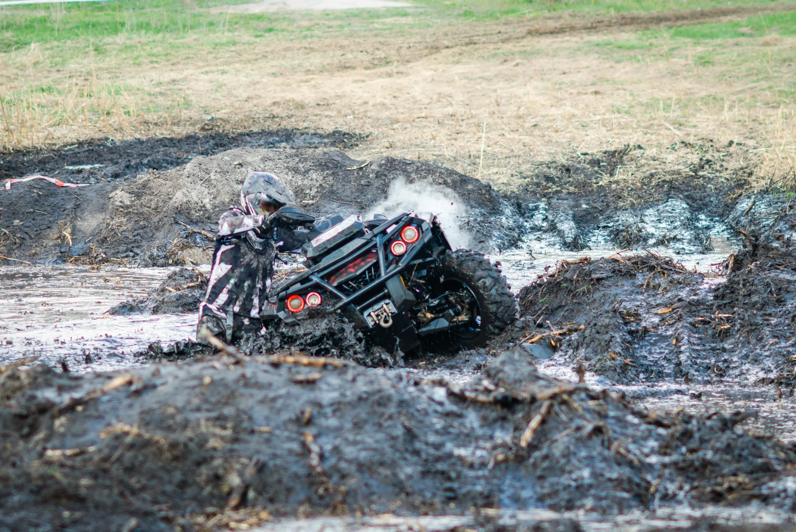 atv buggy quad utv offroad vehicle rally dust with mud splash extreme adrenalin