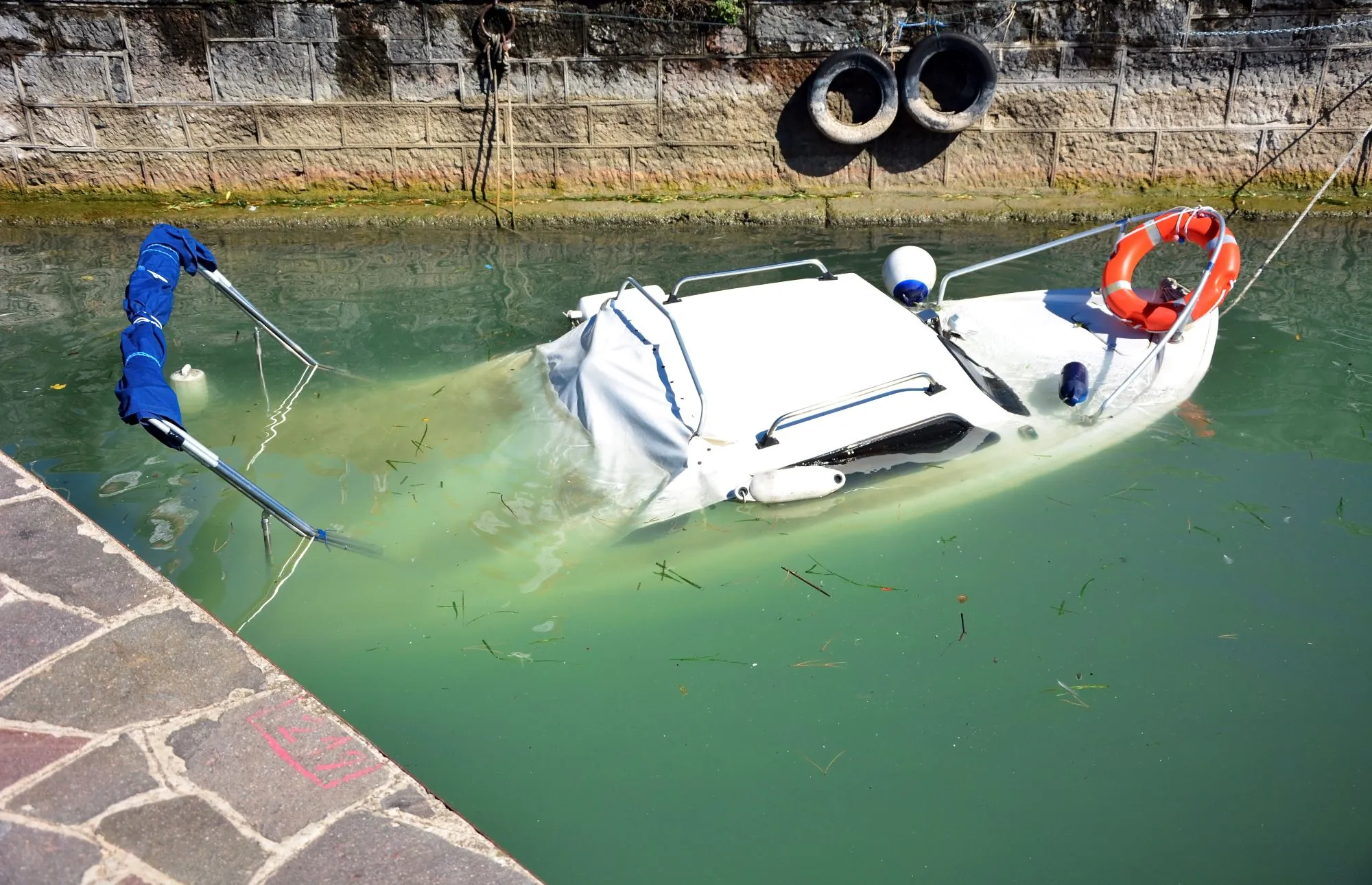 sunken yacht italy water boat close detail